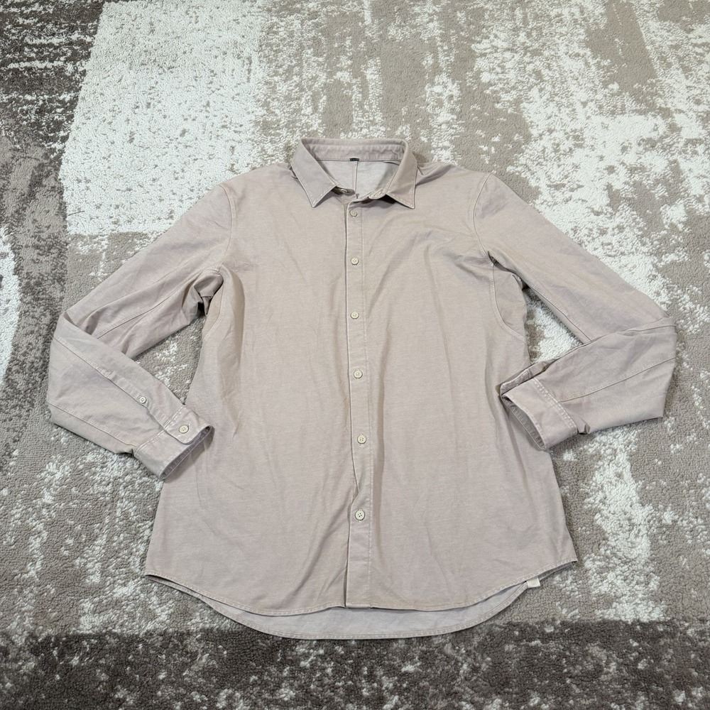 Lululemon Shirt Mens Medium Tan Commission Long Sleeve Button Down Qwick Oxford